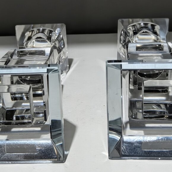 Crystal Glass Candle Holder Pair – 12.7 cm, ~280 g Each - Picture 2 of 3